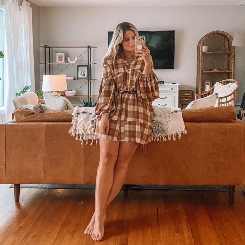 We The Free Plaid Button Down Shirt Dress